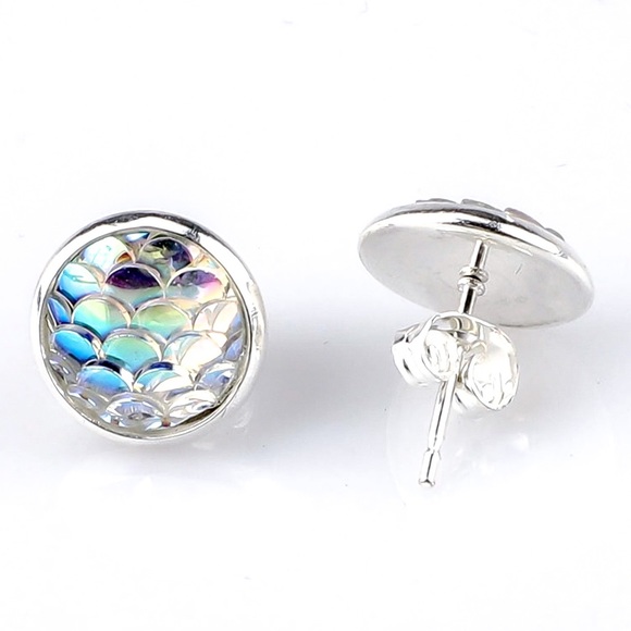 LAST PAIR! Iridescent Mermaid Button Stud Earrings - Picture 4 of 8